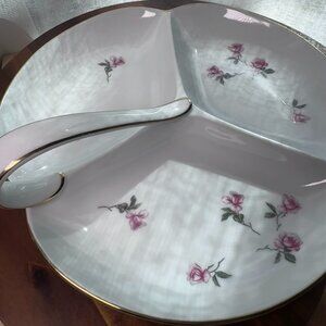 Vintage Noritake "Rose" Pattern #1382 3-Section Relish or Serving Dish